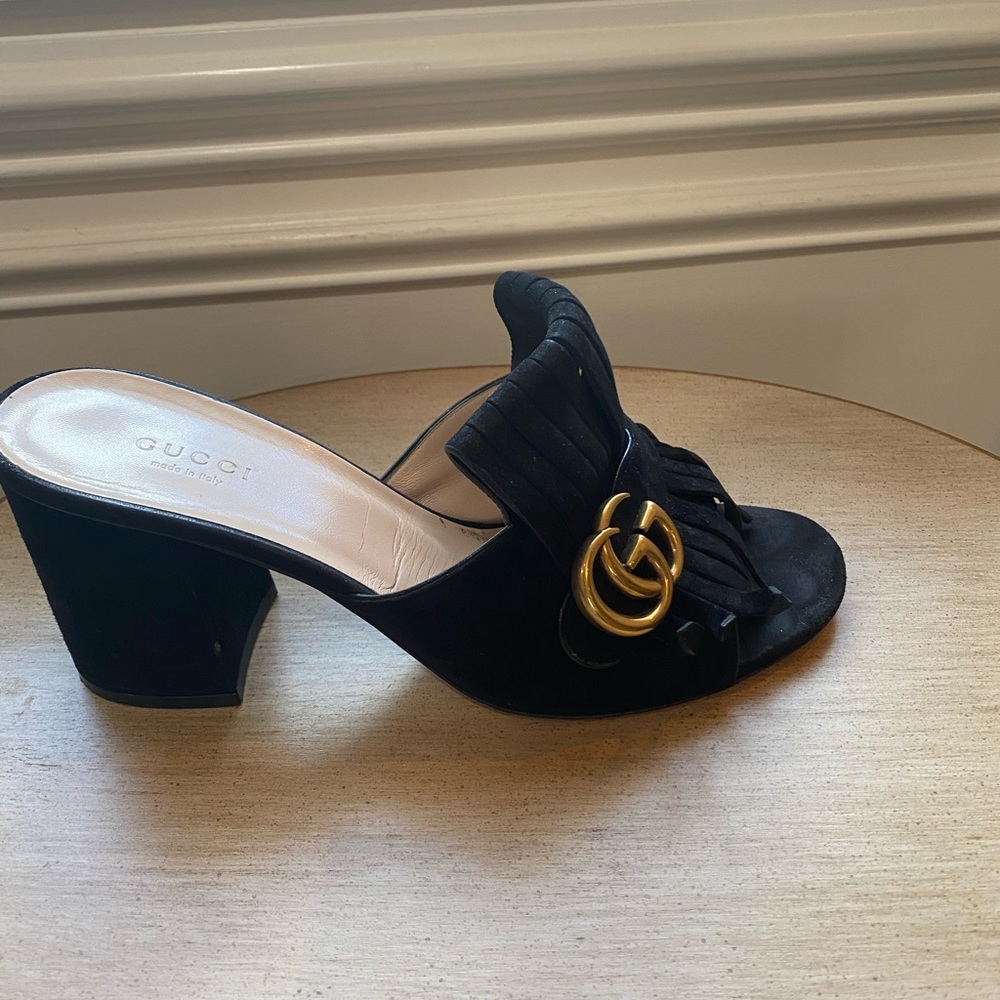 Gucci marmont slide’s moccasins black 40 / 10 suede block heel